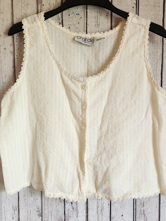 Chandio Tops - Vintage Chandio New York Daisy Trim Cotton Tank Top XL Yellow Cottagecore 90s